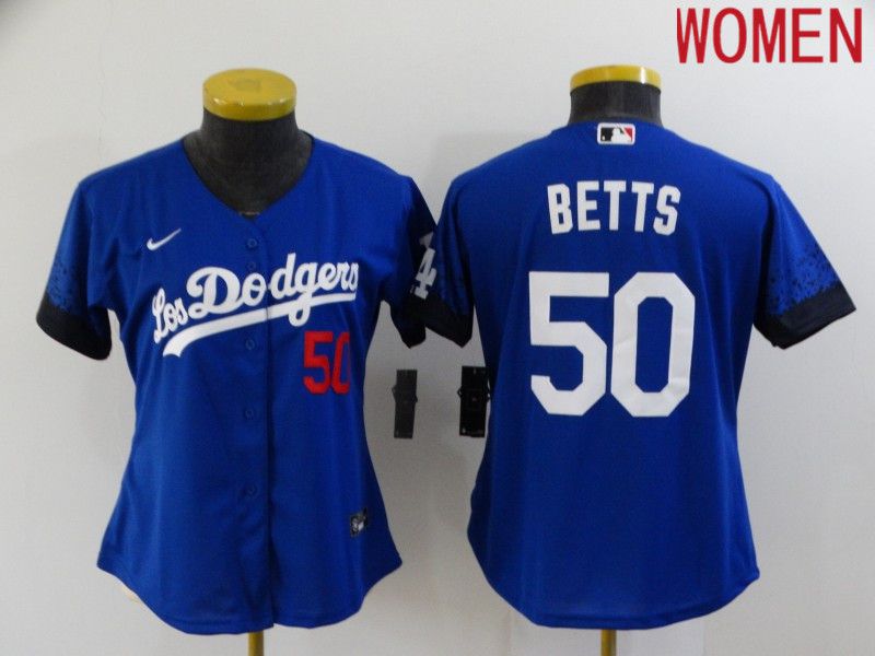 Women Los Angeles Dodgers #50 Betts Blue City Edition Game Nike 2021 MLB Jerseys